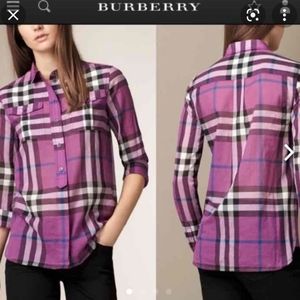 Burberry Brit purple plaid cotton button down shirt XL